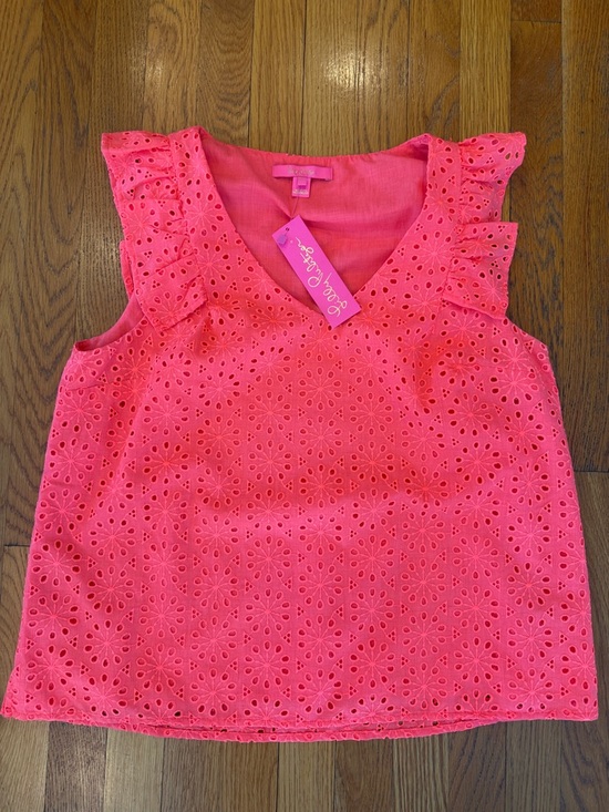 Lilly Pulitzer Tops - Lilly Pulitzer Neon Coral Eyelet Ruffle Tank